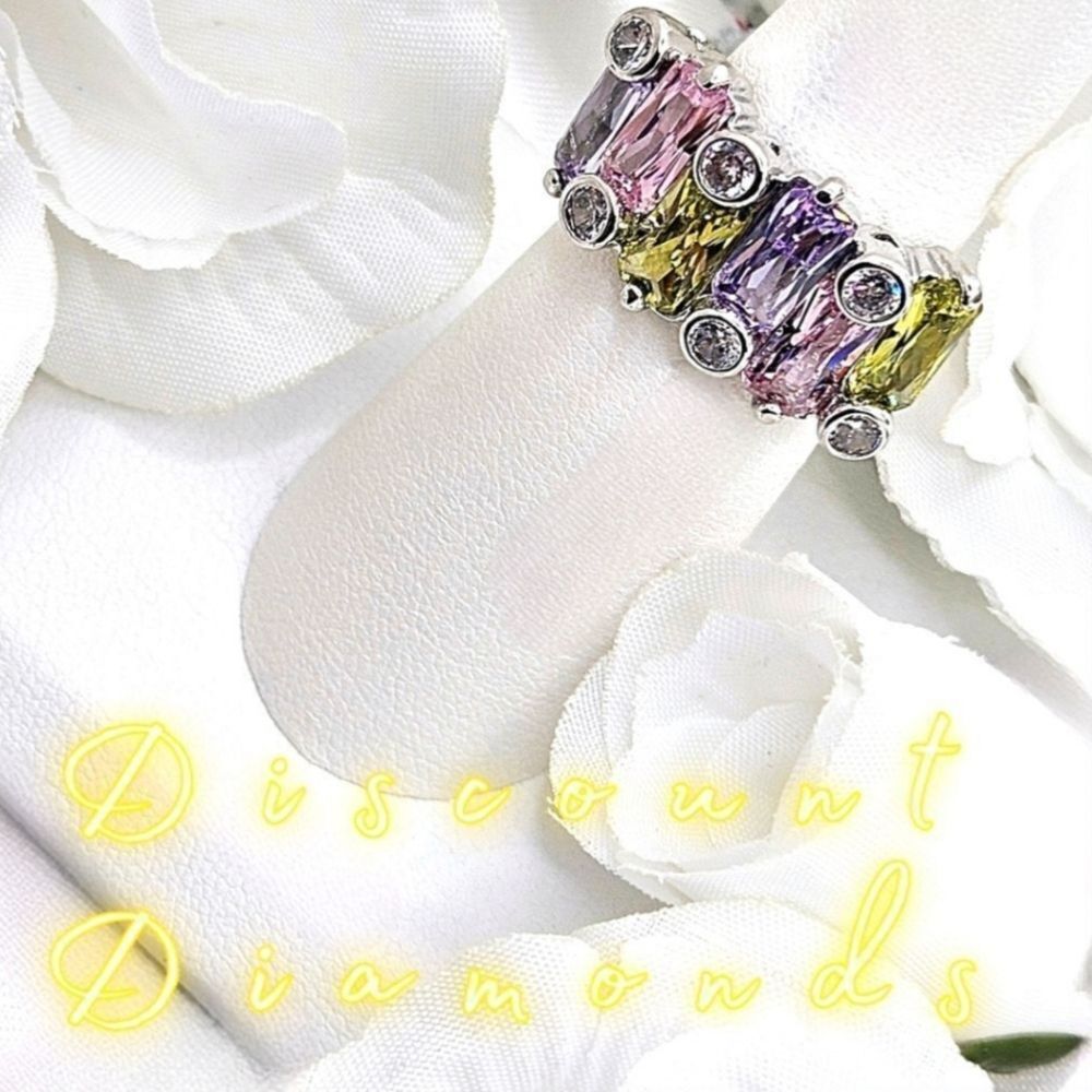 Amethyst & Pink, Yellow, & White Topaz Ring on 925 Silver